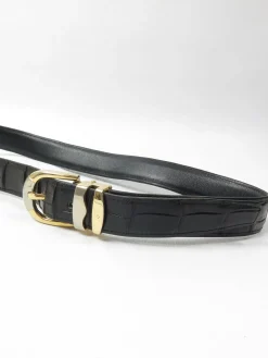 Women's Vintage Black Leather Belt With Texture S