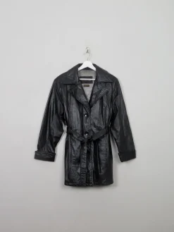 Women's Vintage Black Leather Short Coat S/M