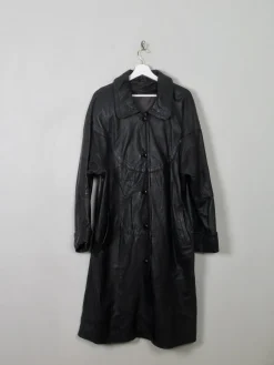 Women's Vintage Black Leather Coat XL