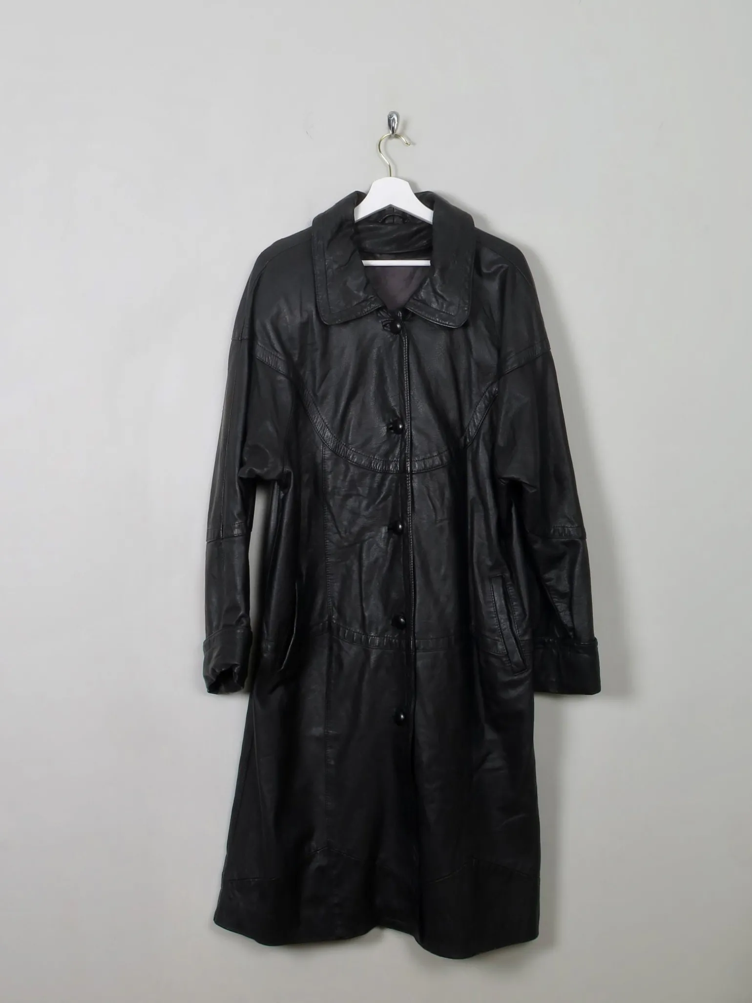 Women's Vintage Black Leather Coat XL