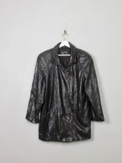 Women's Vintage Black Leather Long Jacket M/L