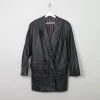 Women's Vintage Black  Leather Long Jacket M/L