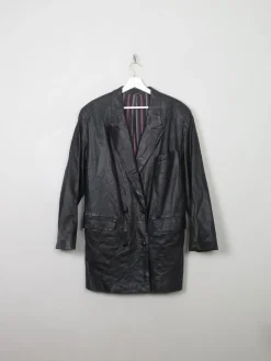 Women's Vintage Black Leather Long Jacket M/L