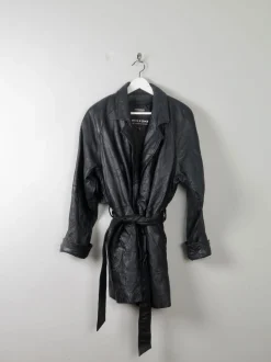 Women's Vintage Black Leather Short Coat M