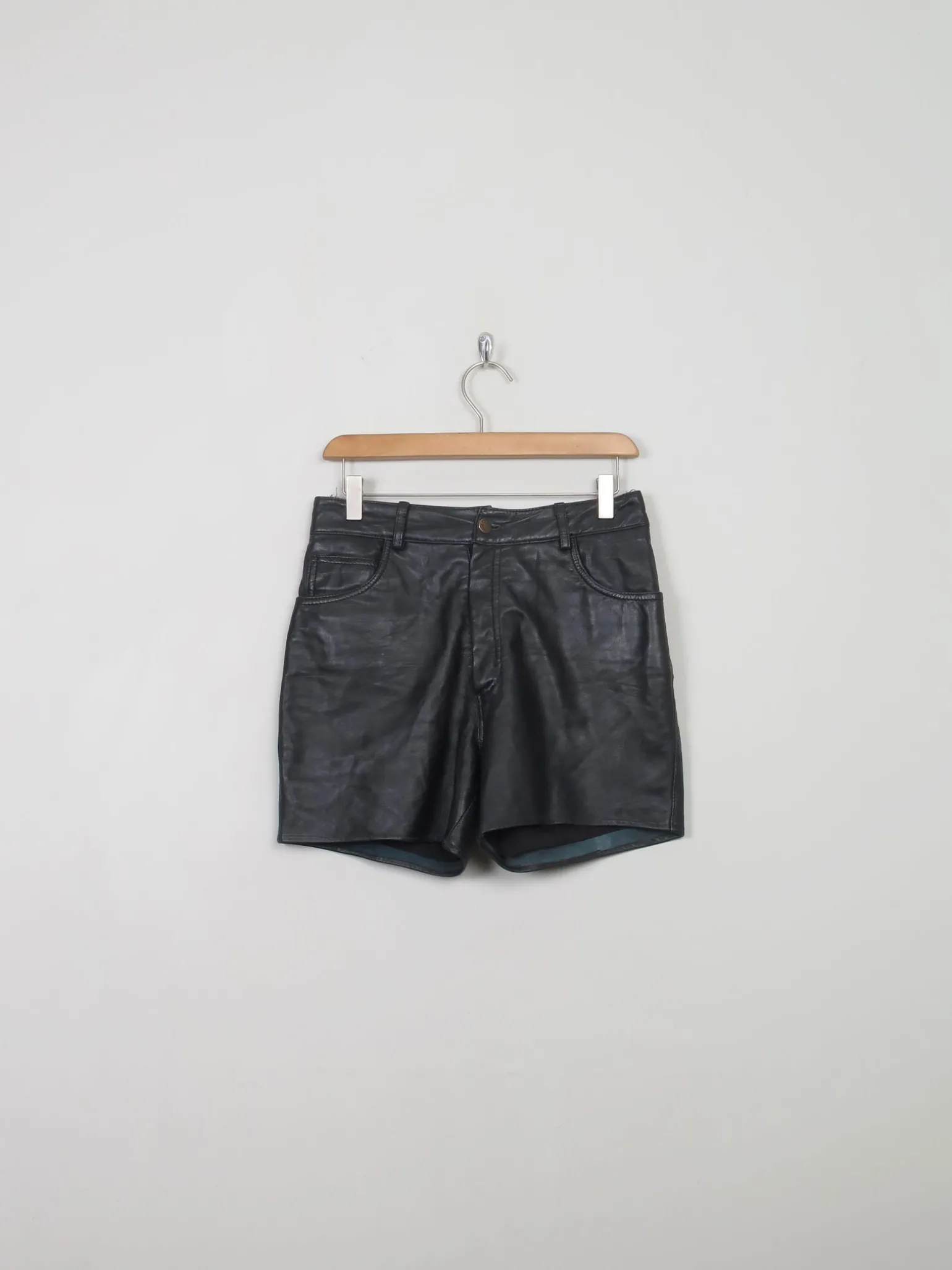 Women's Vintage Black Leather Shorts 29" W
