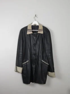 Women's Vintage Black Leather Coat L/XL