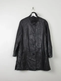 Women's Vintage Black Leather Long Jacket M
