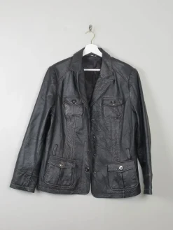 Women's Vintage Black Leather Jacket L/XL