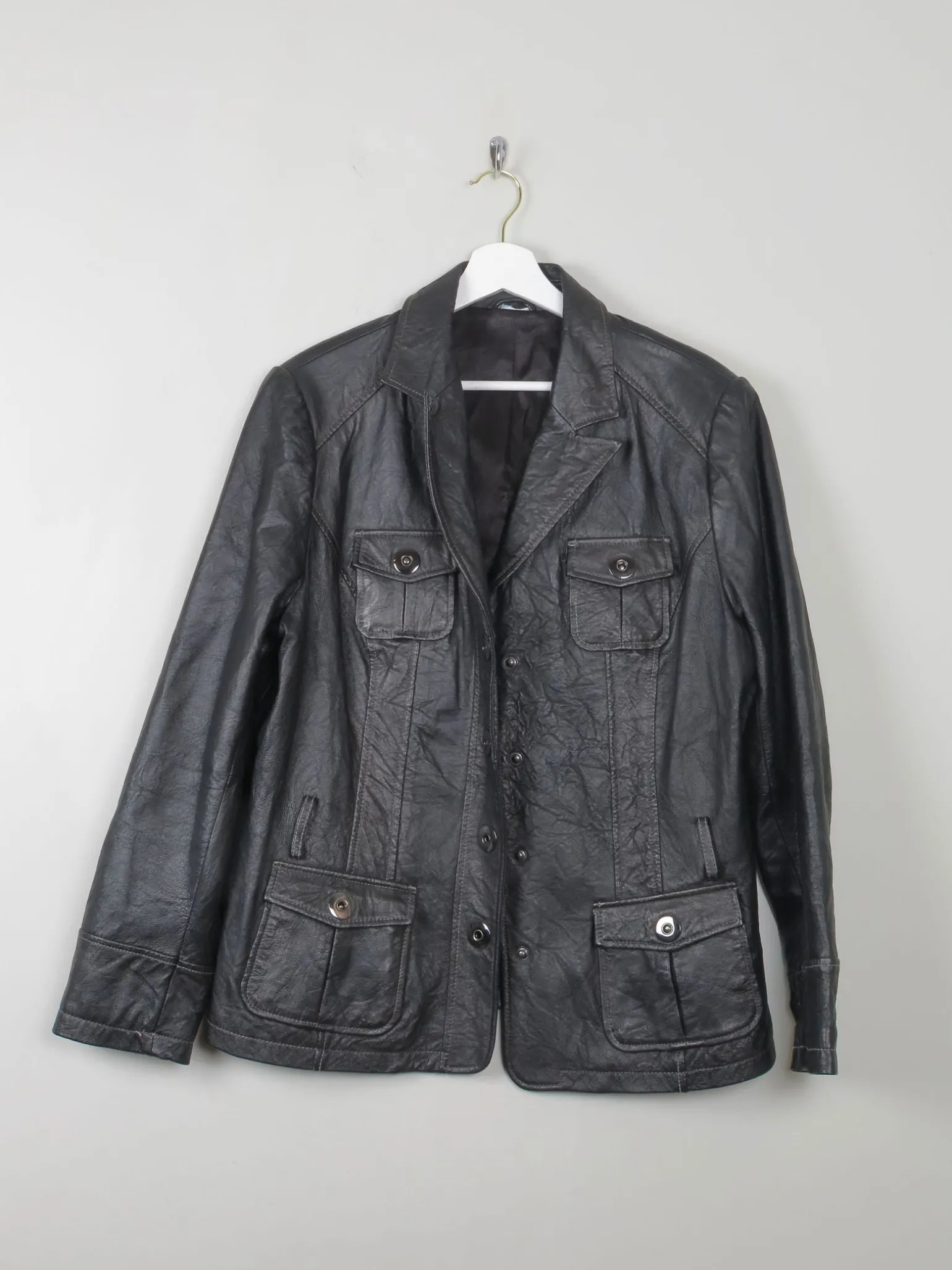 Women's Vintage Black Leather Jacket L/XL