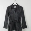 Women's Vintage Black Leather Fitted jacket With Belt M