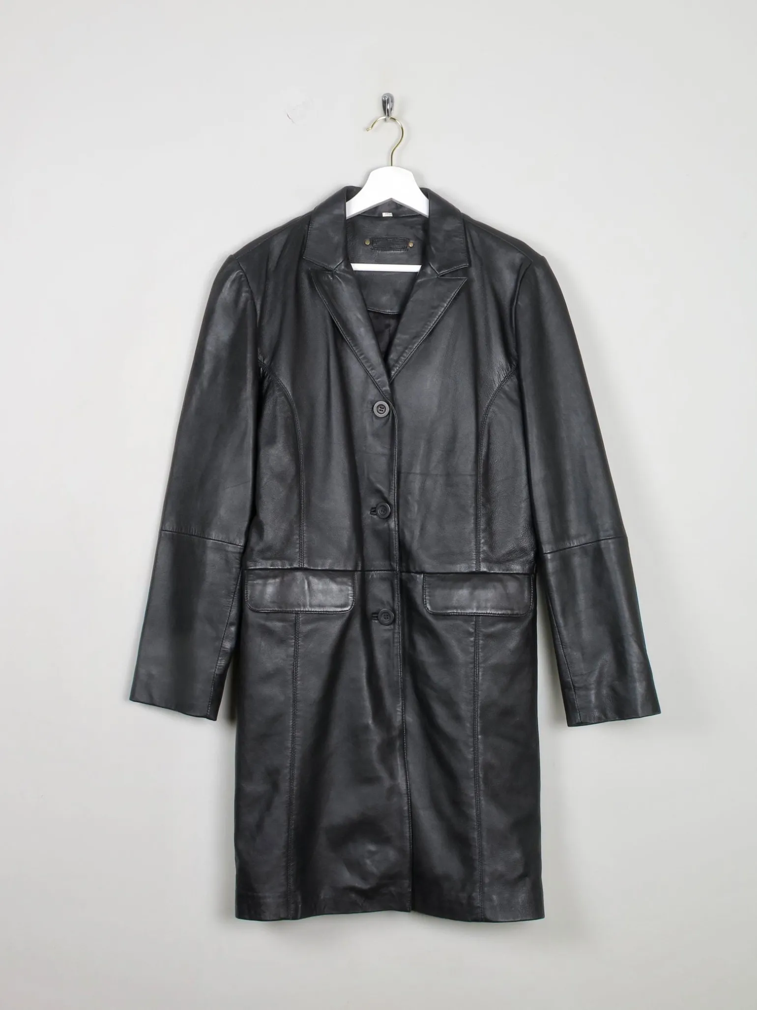 Women's Vintage Black Leather Short Coat M
