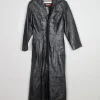 Women’s Vintage Black Leather Long Coat S