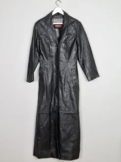 Women’s Vintage Black Leather Long Coat S