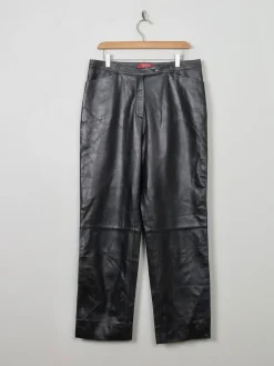 Women's Vintage Black Leather Trousers 33" W 30"L
