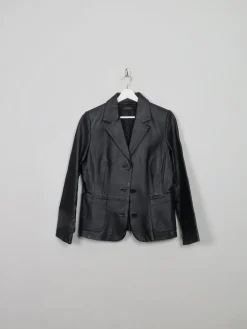 Women's Vintage Black Leather Fitted Jacket S
