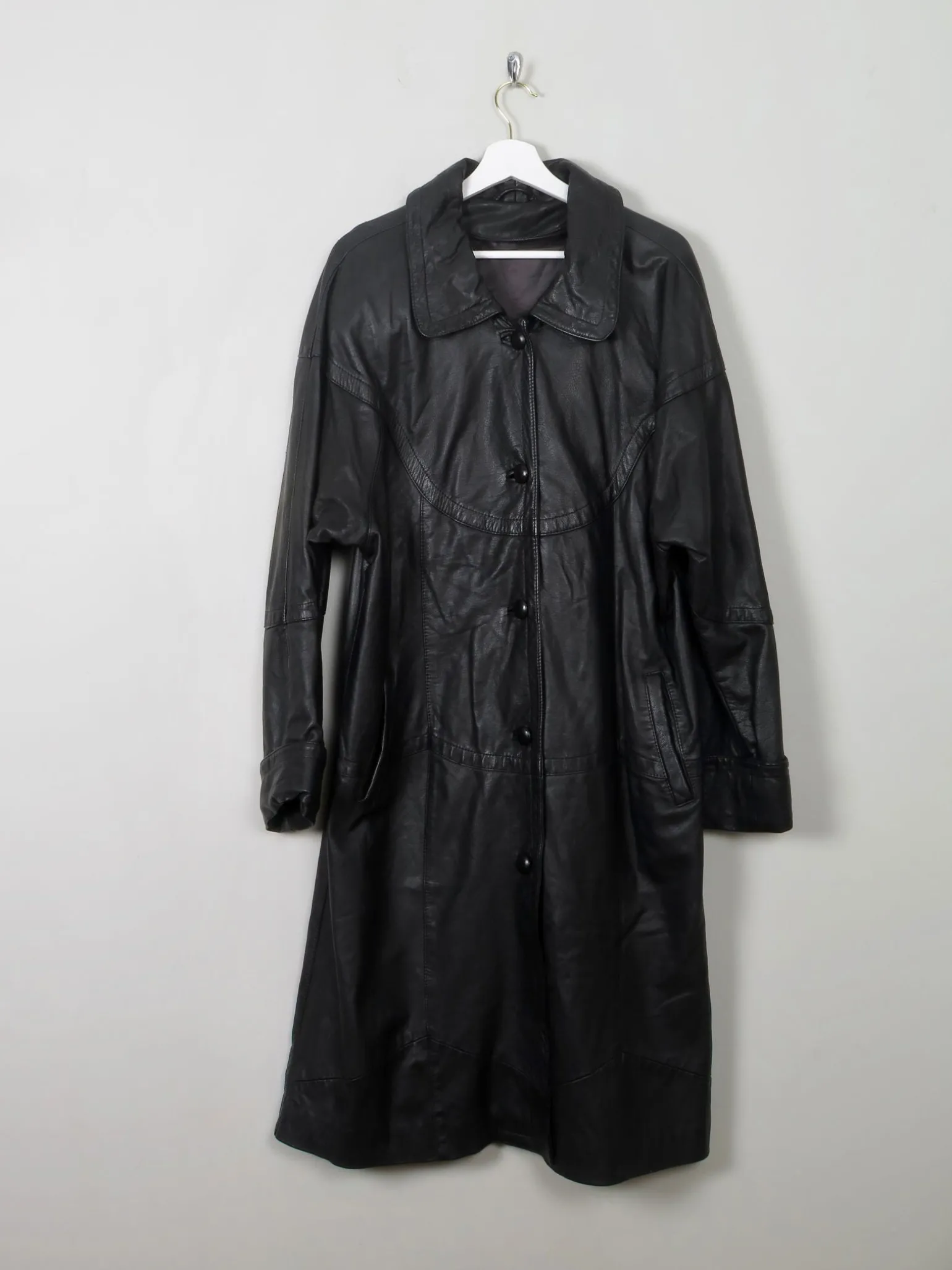 Women's Vintage Black Leather Coat XL