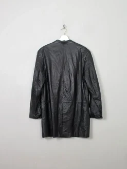 Women's Vintage Black  Leather Long Jacket M/L