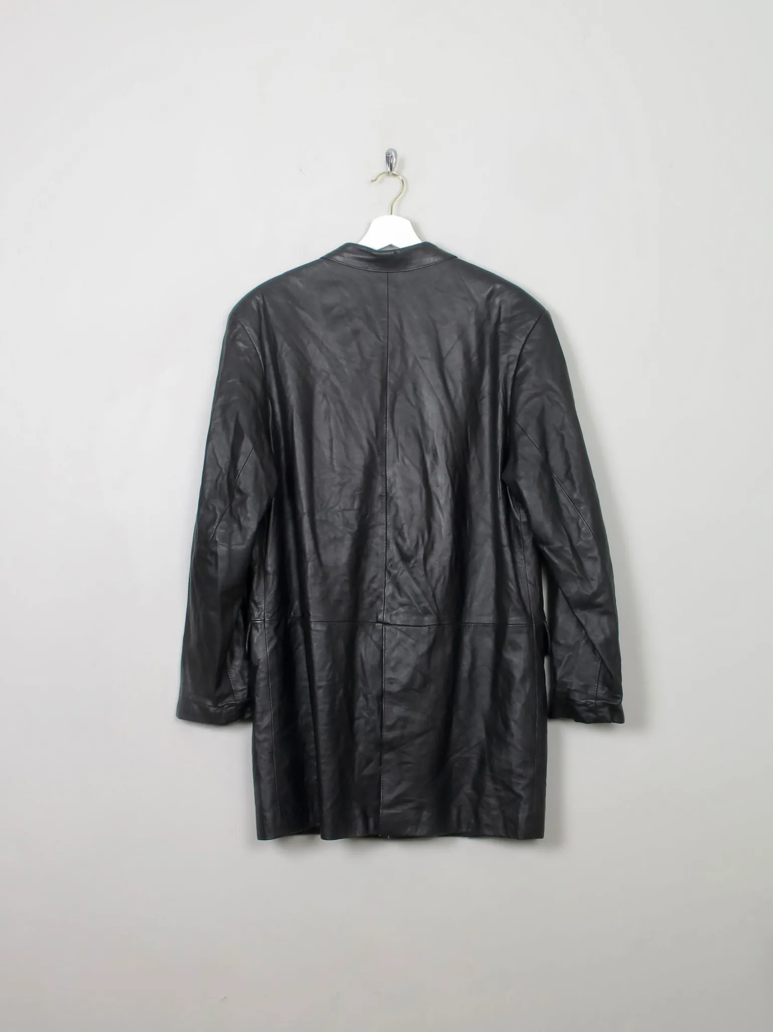 Women's Vintage Black Leather Long Jacket M/L