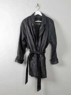 Women's Vintage Black Leather Short Coat M