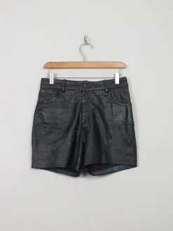 Women's Vintage Black Leather Shorts 29" W