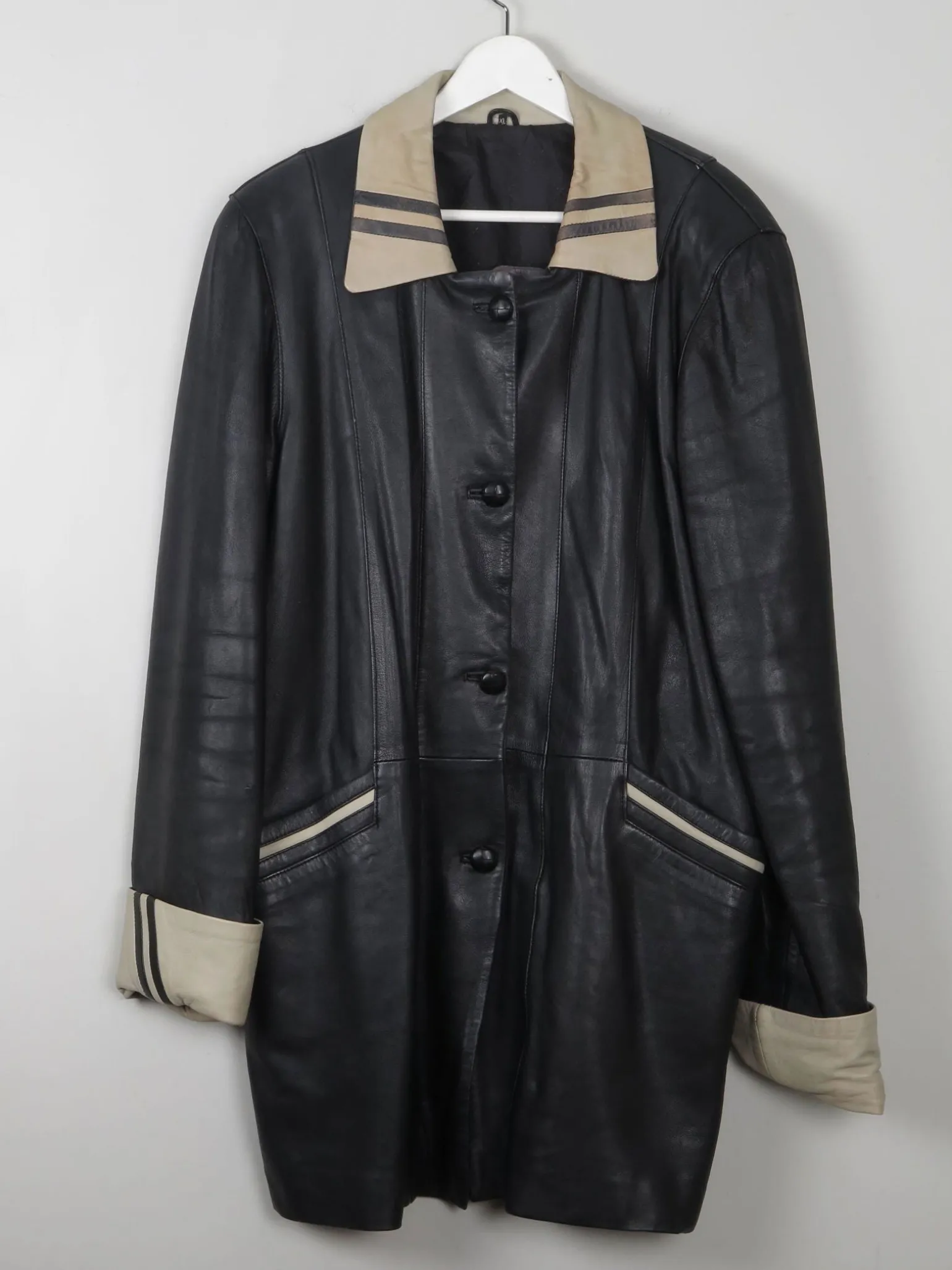 Women's Vintage Black Leather Coat L/XL