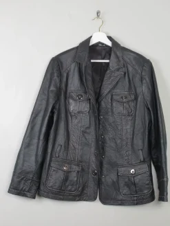 Women's Vintage Black Leather Jacket L/XL