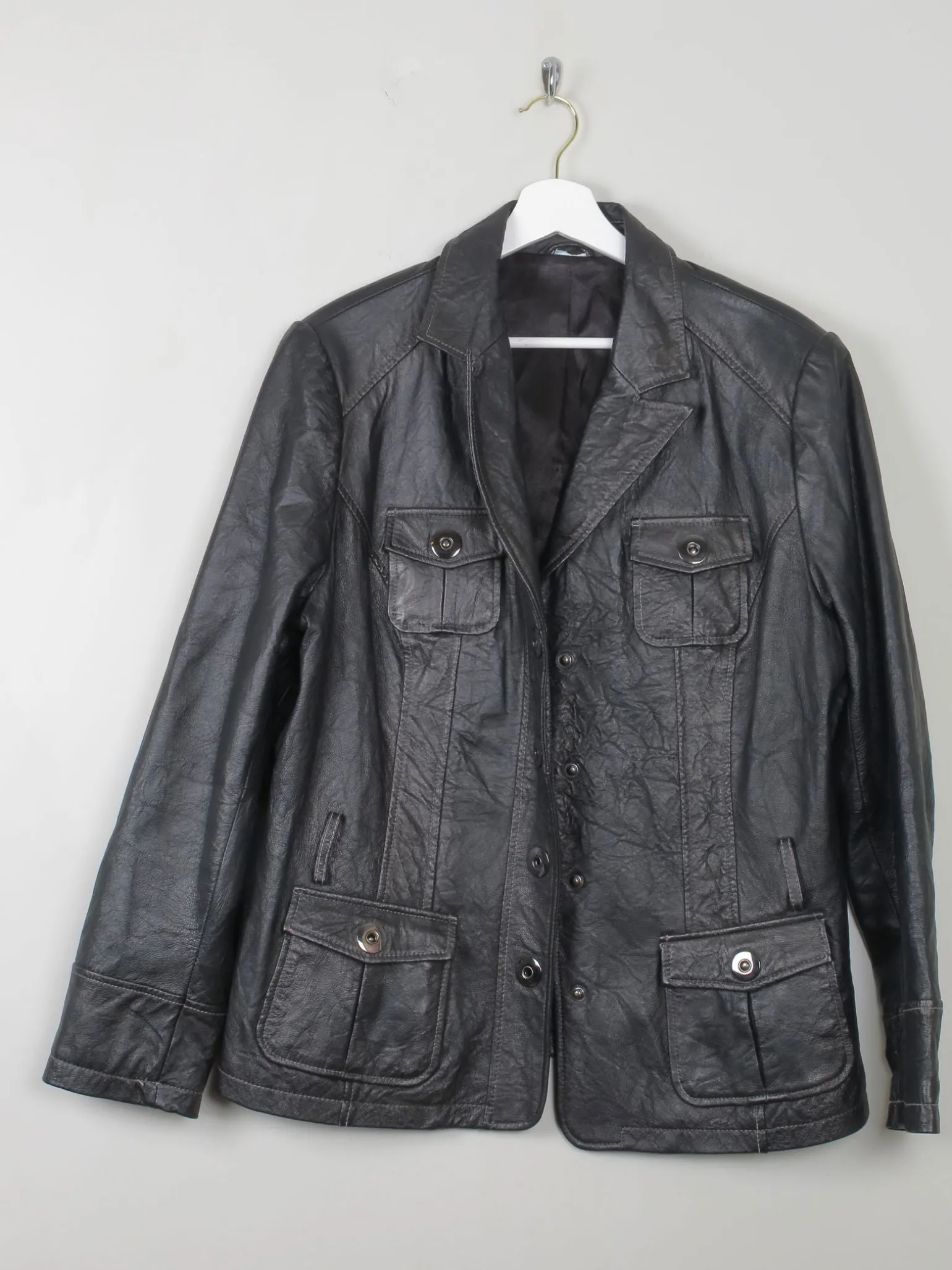 Women's Vintage Black Leather Jacket L/XL