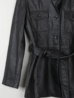 Women's Vintage Black Leather Fitted jacket With Belt M