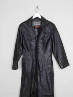 Women’s Vintage Black Leather Long Coat S