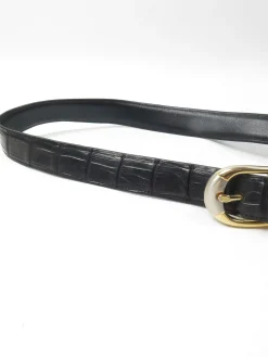 Women's Vintage Black Leather Belt With Texture S
