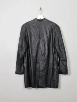 Women's Vintage Black Leather Long Jacket M/L