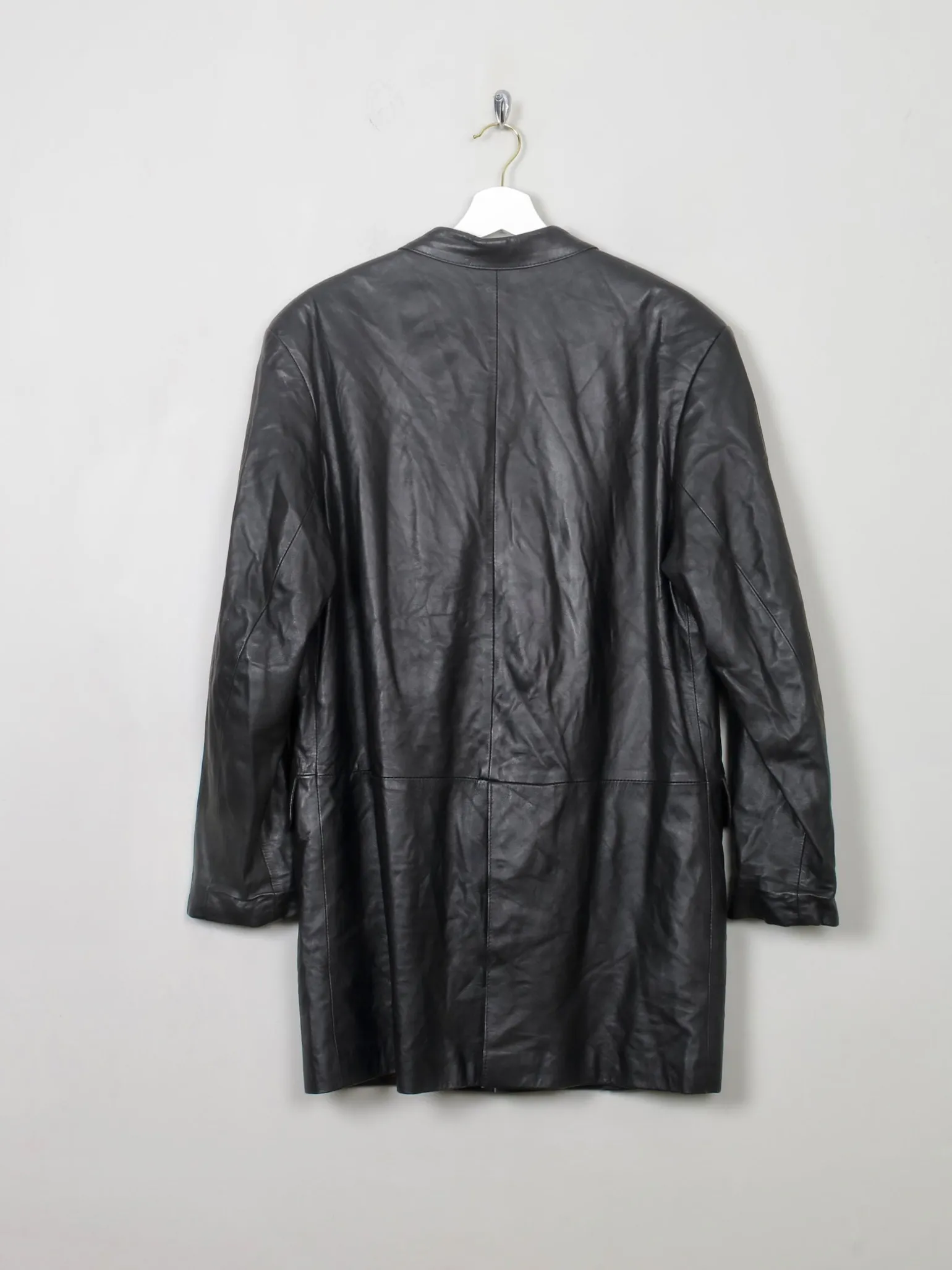 Women's Vintage Black Leather Long Jacket M/L