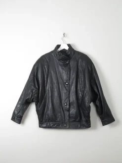 Women's Vintage Black  Leather Bomber Style Jacket M