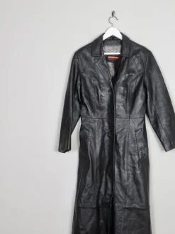 Women’s Vintage Black Leather Long Coat S