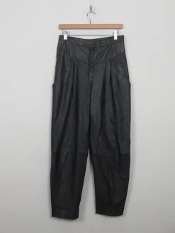 Women's Vintage Black Leather Trousers 30