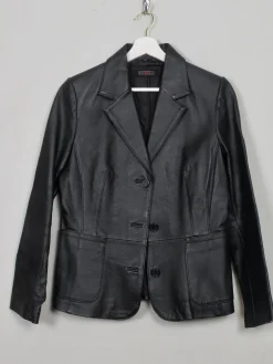 Women's Vintage Black Leather Fitted Jacket S