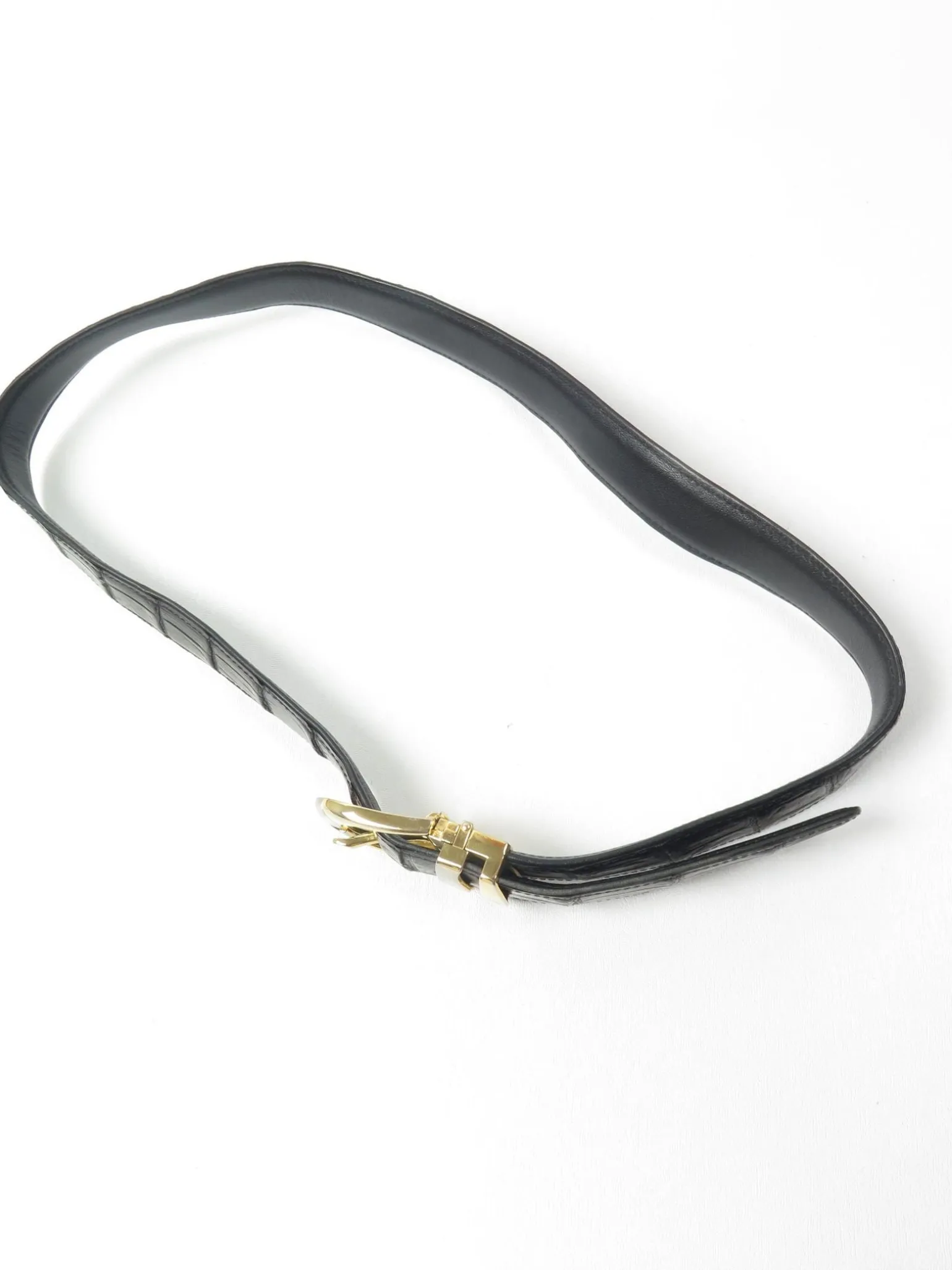Women's Vintage Black Leather Belt With Texture S
