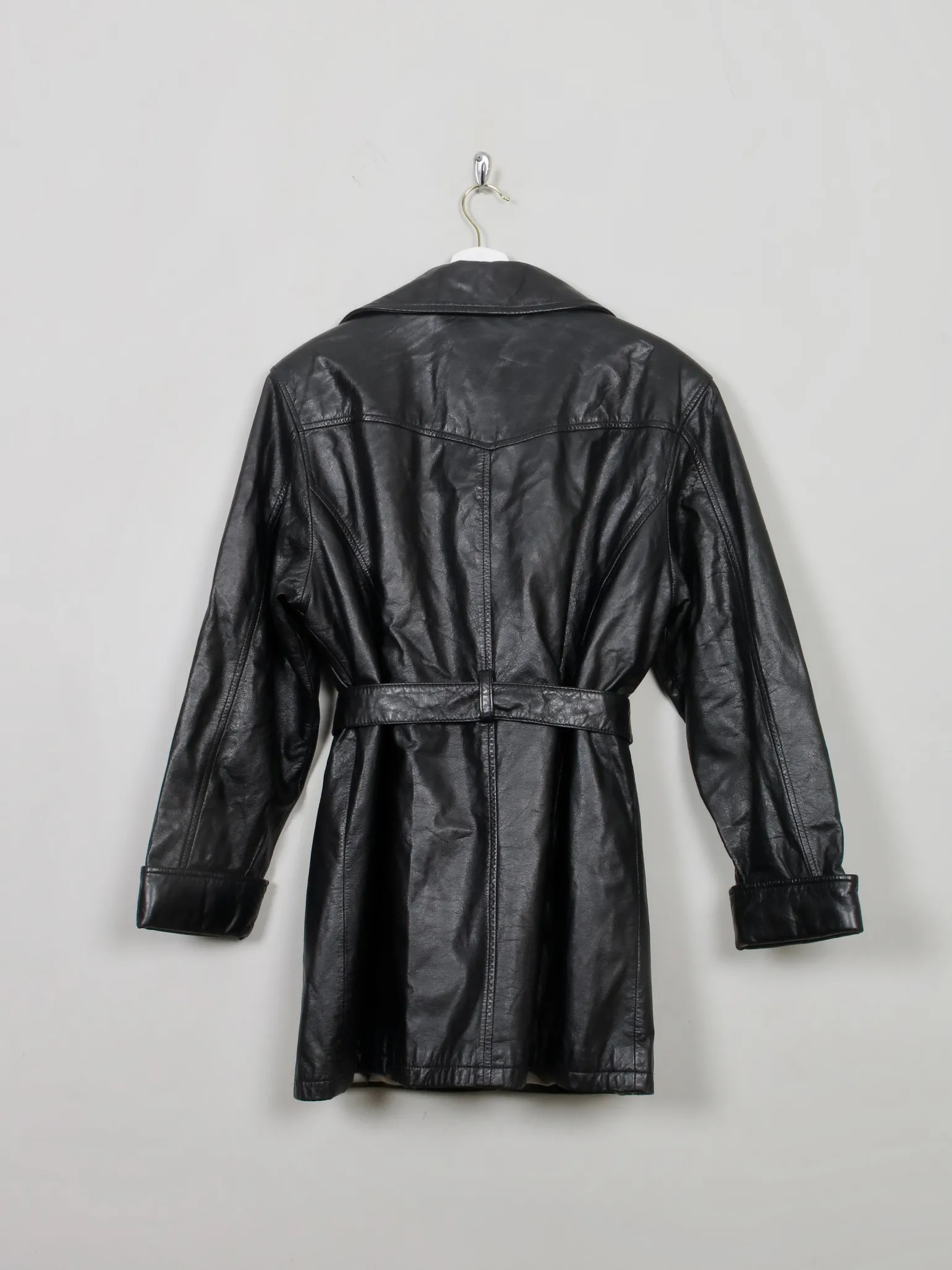 Women's Vintage Black Leather Short Coat S/M