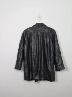 Women's Vintage Black Leather Long Jacket M/L