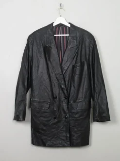 Women's Vintage Black Leather Long Jacket M/L