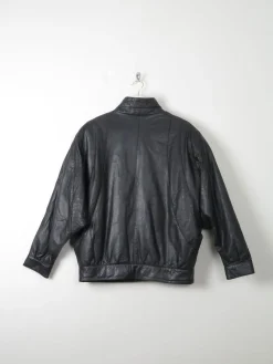 Women's Vintage Black  Leather Bomber Style Jacket M