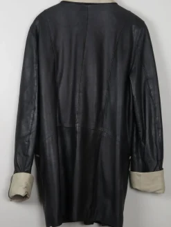 Women's Vintage Black Leather Coat L/XL