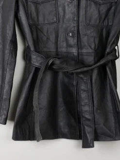 Women's Vintage Black Leather Fitted jacket With Belt M