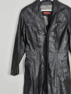 Women’s Vintage Black Leather Long Coat S