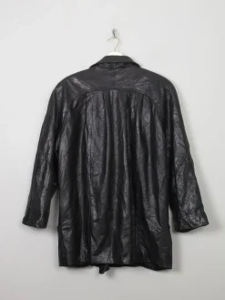 Women's Vintage Black Leather Long Jacket M/L