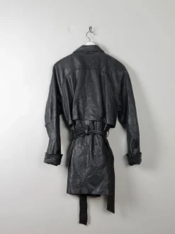 Women's Vintage Black Leather Short Coat M