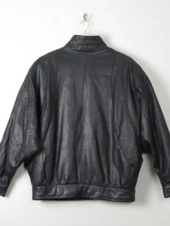 Women's Vintage Black  Leather Bomber Style Jacket M
