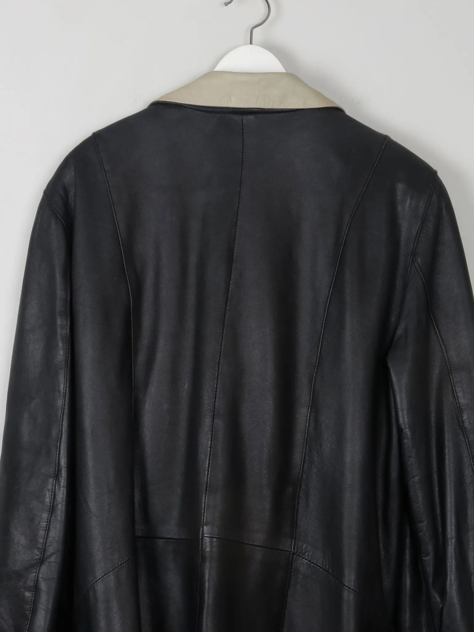 Women's Vintage Black Leather Coat L/XL