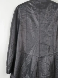 Women's Vintage Black Leather Long Jacket M