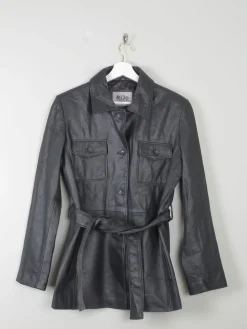 Women's Vintage Black Leather Fitted jacket With Belt M